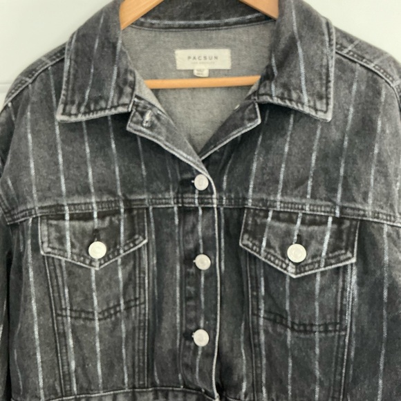 PacSun Cropped Vintage Wash Denim Striped Jacket M/L - Picture 6 of 13